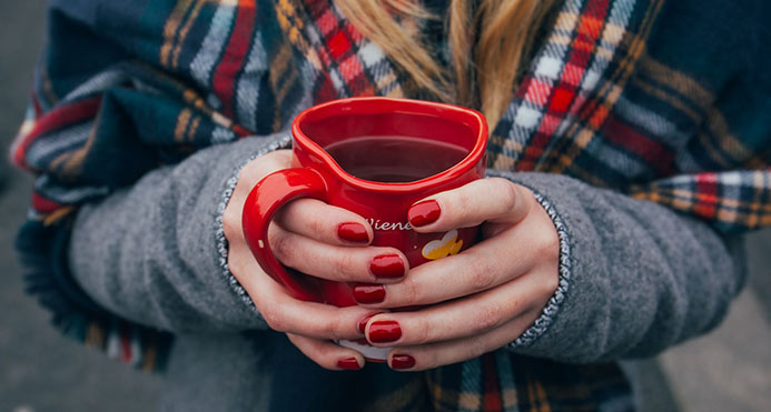 Nail Care Bridgewater Red Fingernails Holding Red Mug